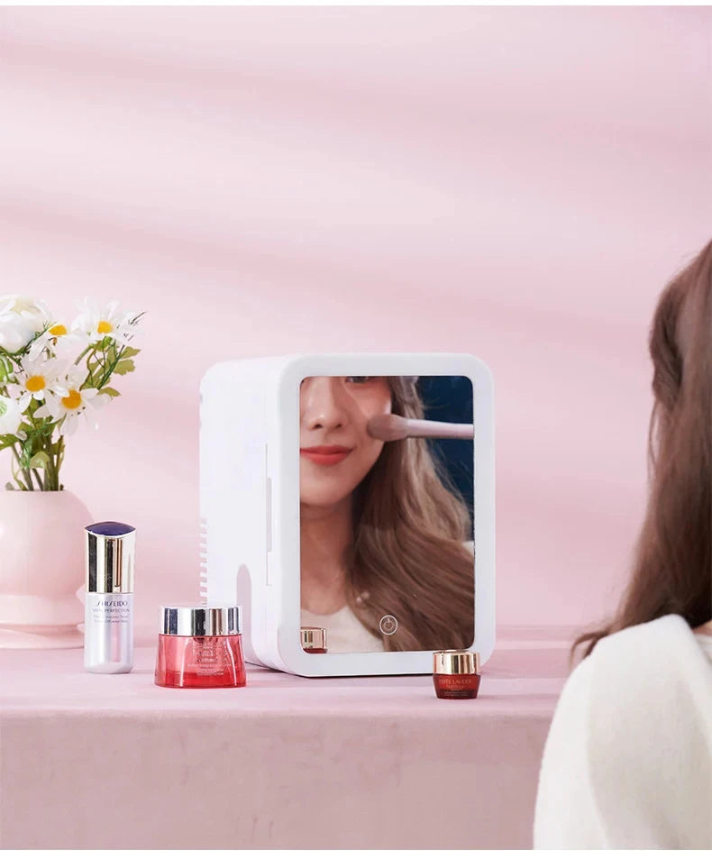 4L Portable Mini Makeup Fridge with LED Lighted Mirror