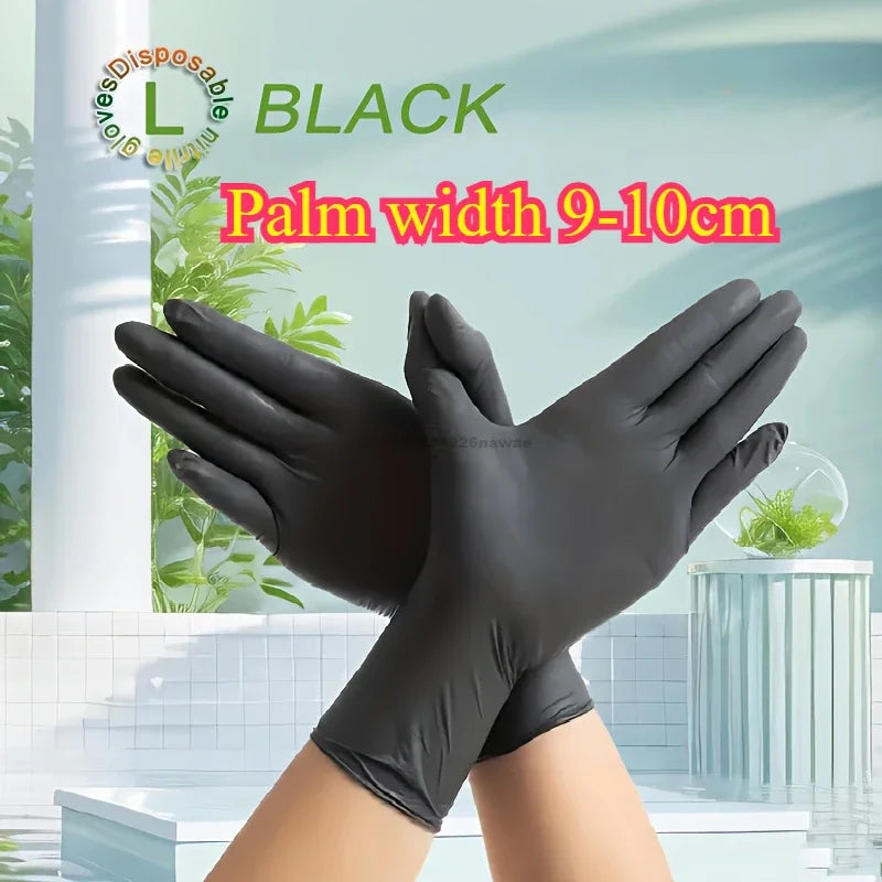 Disposable Black Nitrile Protective Gloves - 24