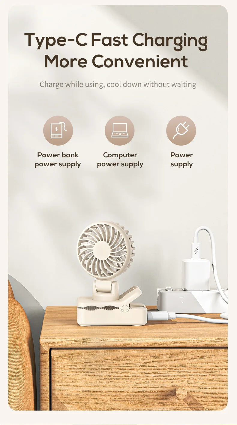 Portable USB Rechargeable Clip-On Cooling Fan
