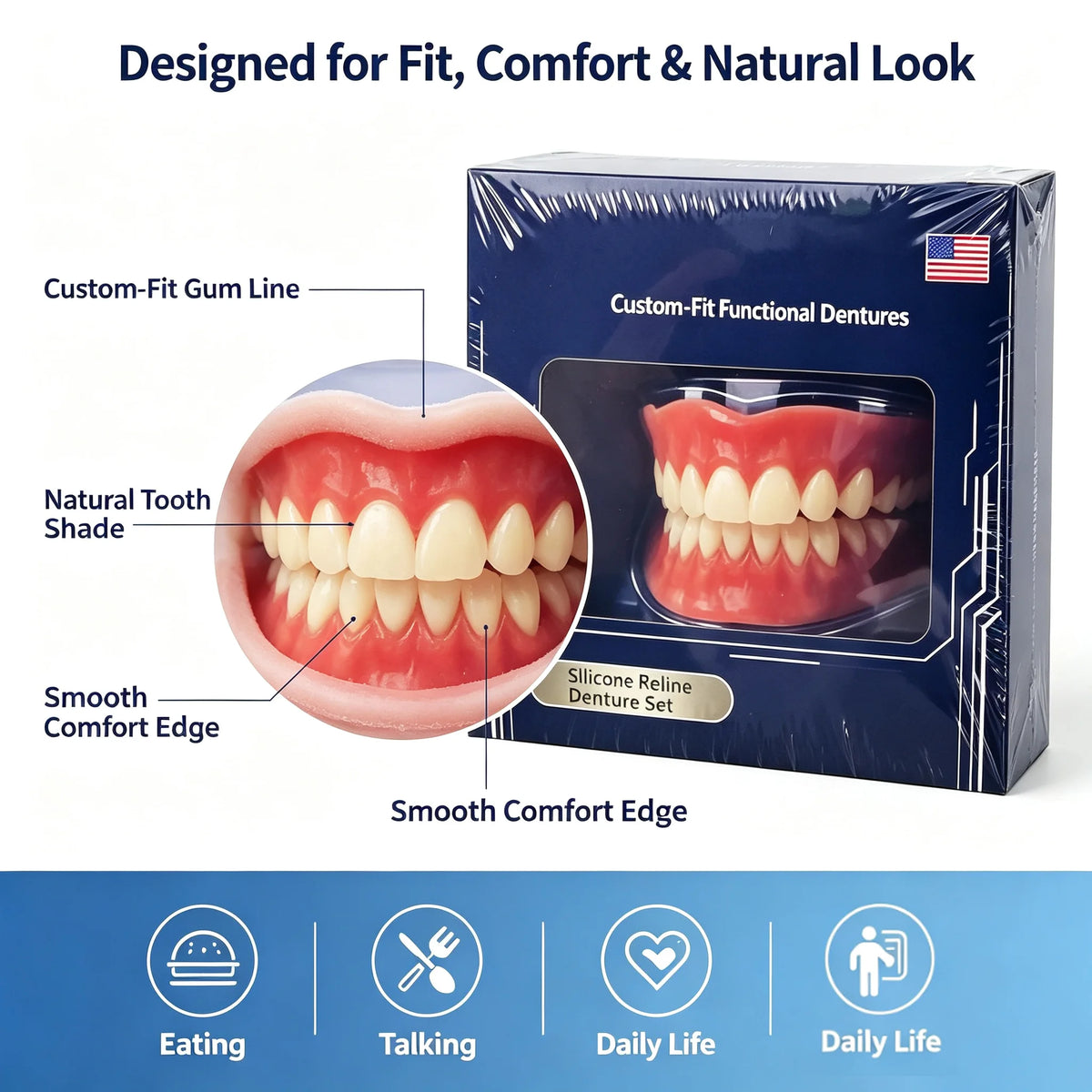Adjustable Silicone Denture Set for Natural Smile