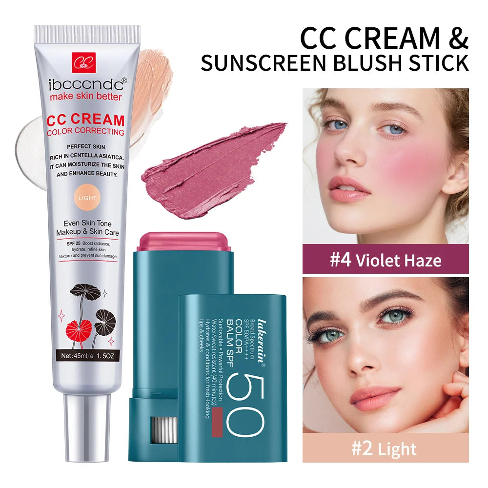 Color Correcting CC Cream and Sunscreen Blush Stick Set - 39