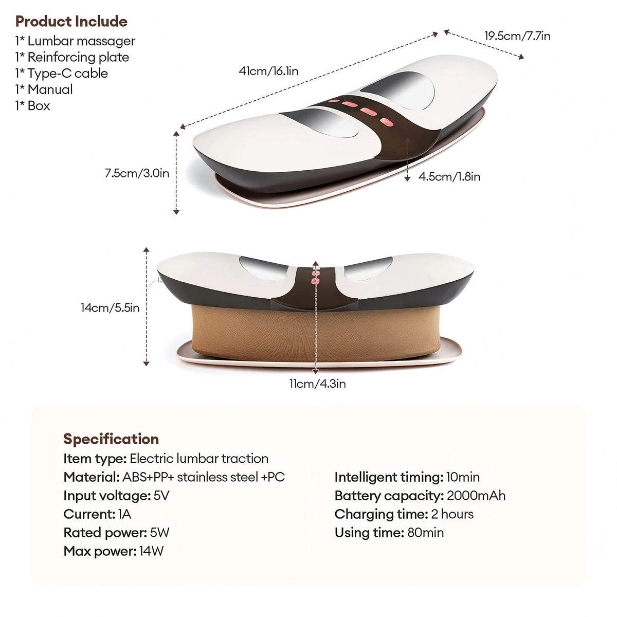 Electric Lumbar Traction and Massage Device for Back Pain