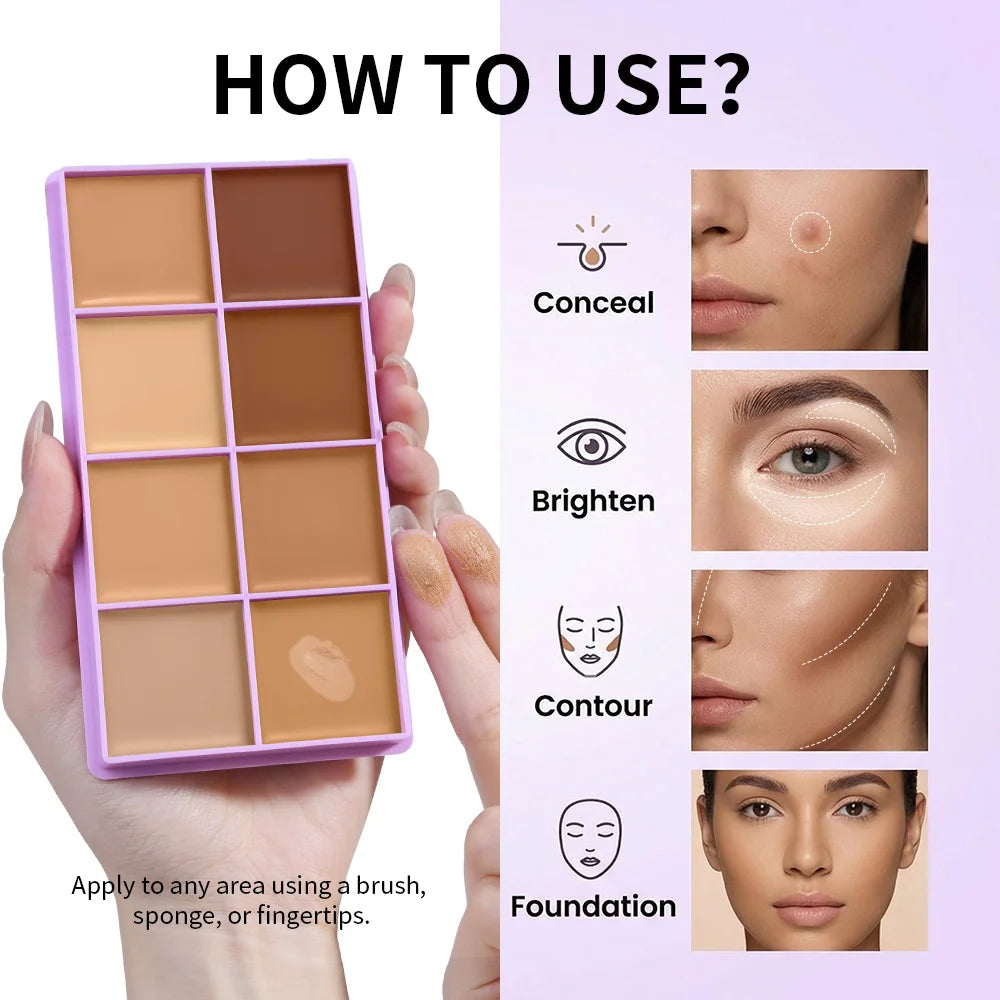 8-Shade Waterproof Full Coverage Cream Concealer Palette