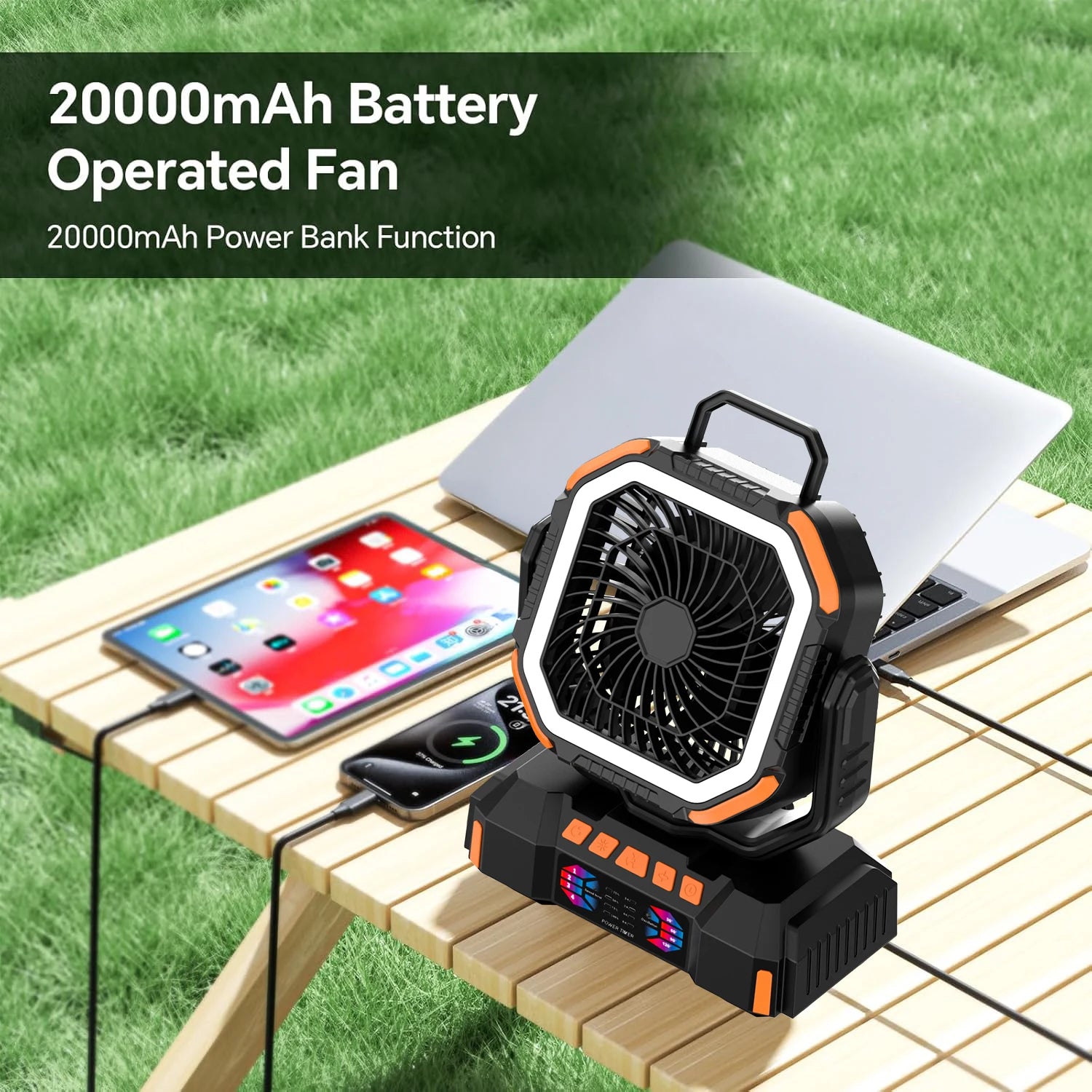 Portable Camping Fan with 40000mAh Power Bank & LED Light - 5