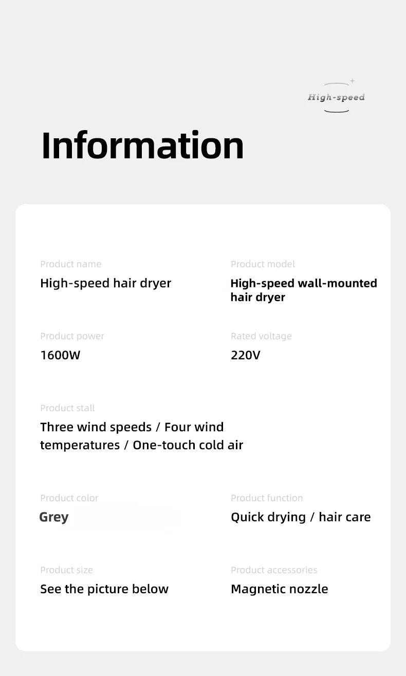 Wall-Mounted Ionic Hair Dryer for Home and Bathroom