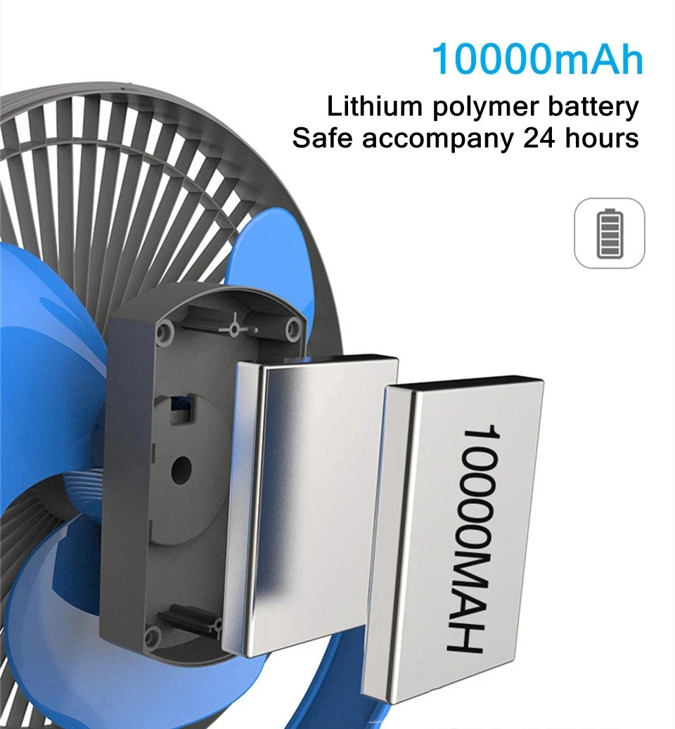 Portable Rechargeable Clip-On Desk Fan with 10000mAh Battery