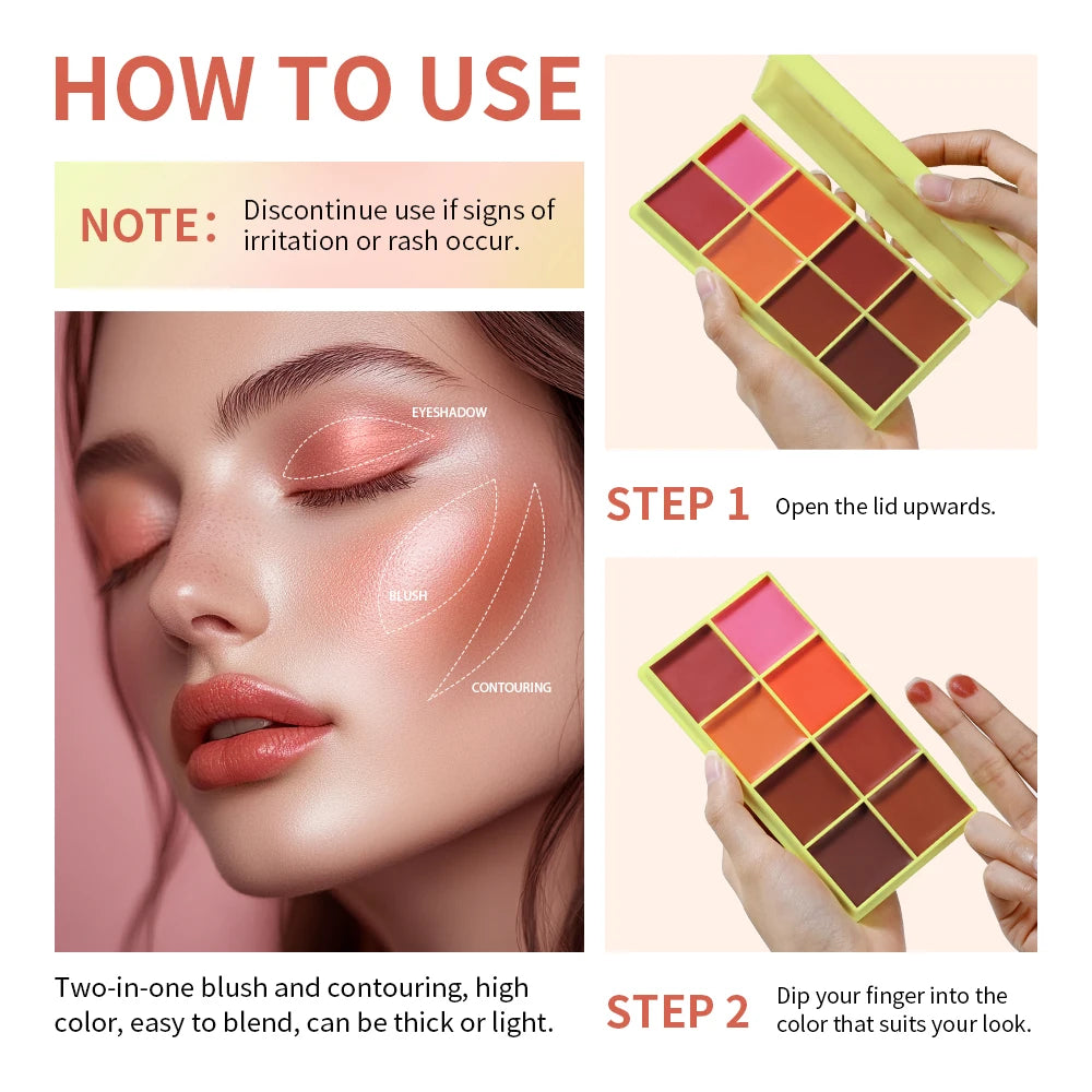 8-Color Cream Blush and Contouring Makeup Palette