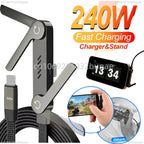 240W Fast Charging Cable with Integrated Phone Stand