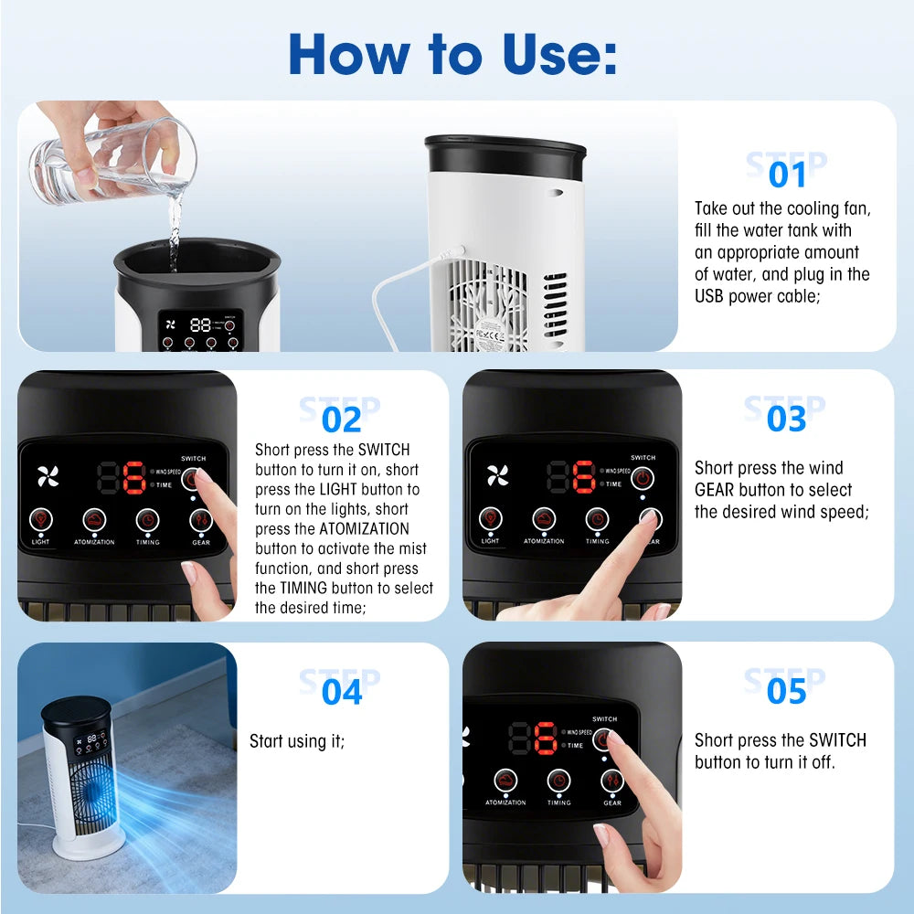 Portable Desktop Air Cooler and Humidifier with 6 Wind Speeds - 8