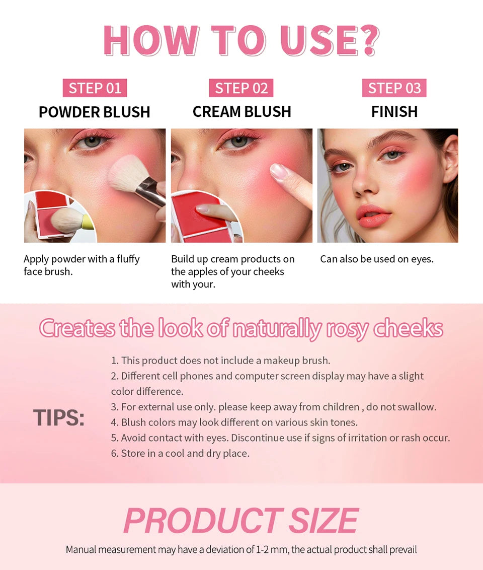 2-in-1 Cream and Powder Blush Palette for Radiant Glow