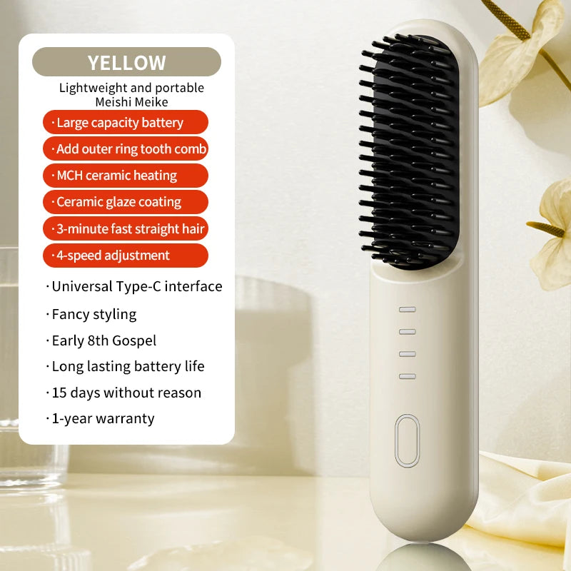 Fast-Heating Cordless Ionic Hair Straightener Brush