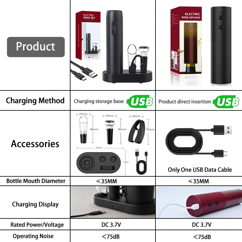 Automatic Rechargeable Electric Wine Bottle Opener Set