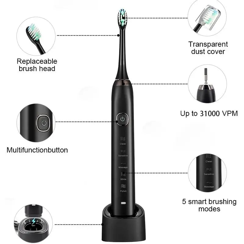 Rechargeable Sonic Electric Toothbrush with 8 Brush Heads
