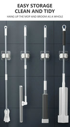 Wall Mounted Adhesive Mop and Broom Organizer Holder