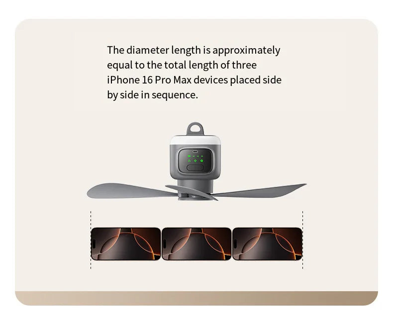 Portable Rechargeable Ceiling Fan with LED Light for Camping