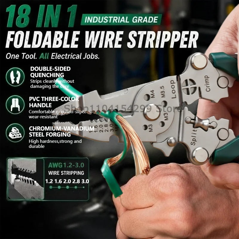 Multifunctional 18-in-1 Wire Stripping and Crimping Pliers