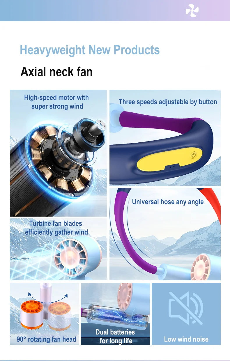 Portable Rechargeable Hands-Free Neck Fan for Travel and Sports