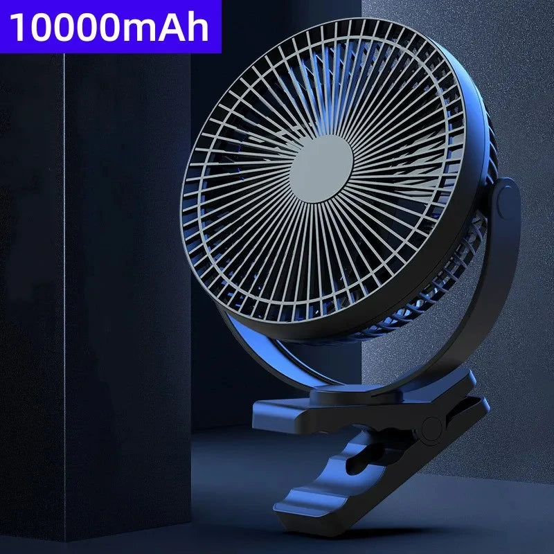 Portable Rechargeable Clip-On Desk Fan with 10000mAh Battery