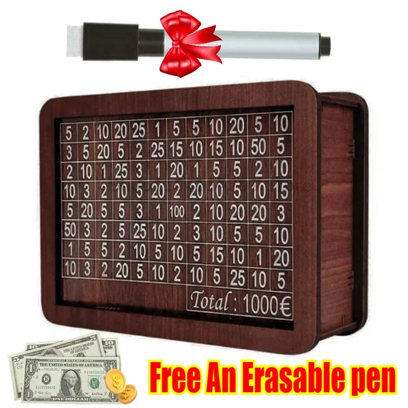 Wooden Money Saving Challenge Box for Cash