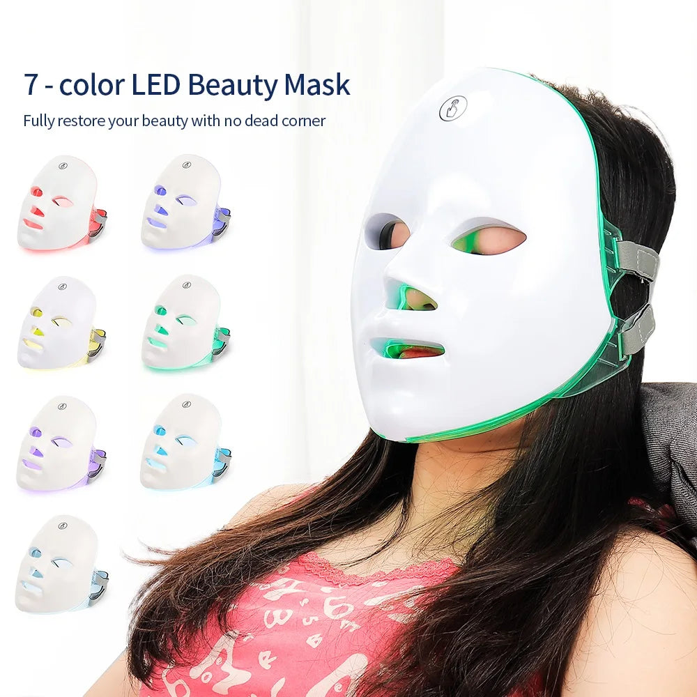 7-Color Rechargeable LED Facial Mask for Skin Rejuvenation - 7