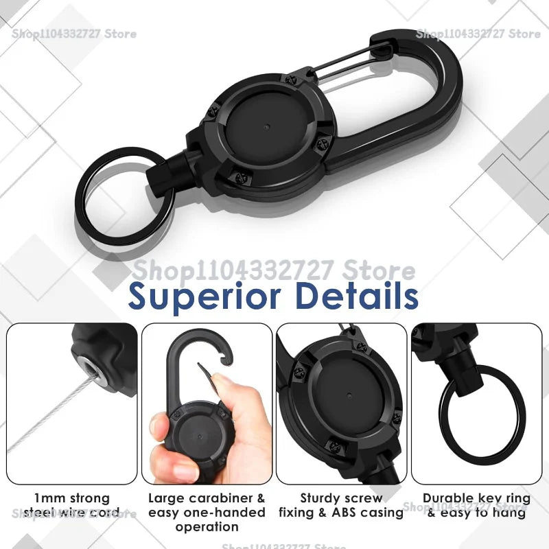 Heavy Duty Retractable Carabiner Key Chain with Steel Wire