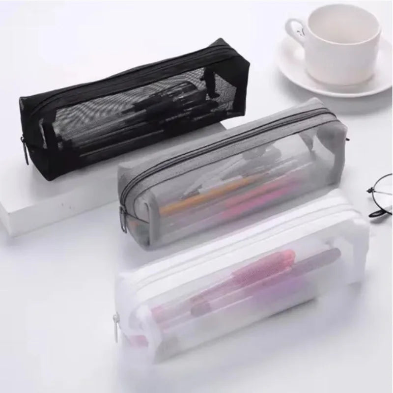Transparent Mesh Pencil Case Organizer for School and Office - 1