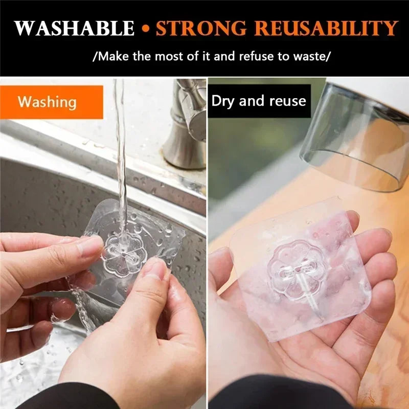 Transparent Self-Adhesive Rotating Wall Hooks for Home Organization