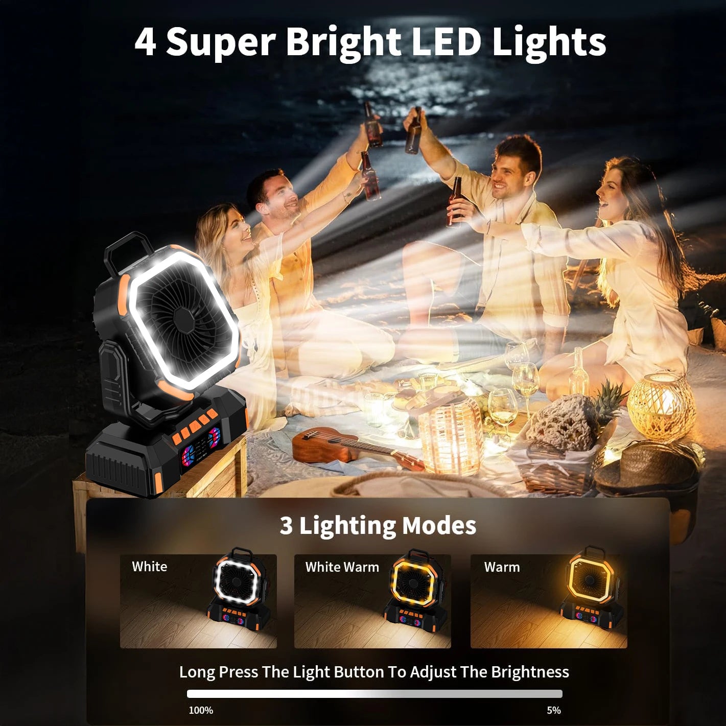 Portable Camping Fan with 40000mAh Power Bank & LED Light