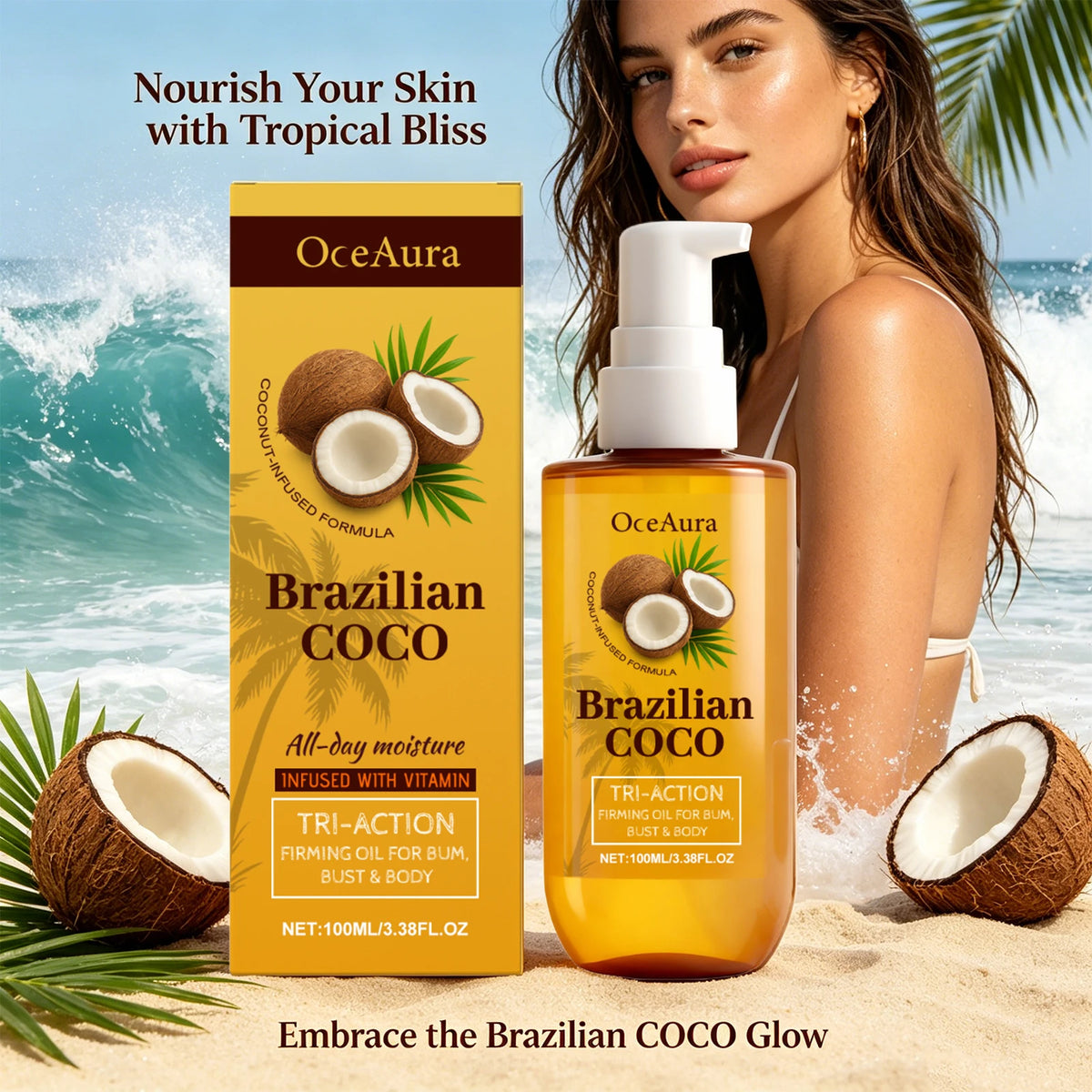 Coconut Firming Body Oil for Skin Tightening and Hydration