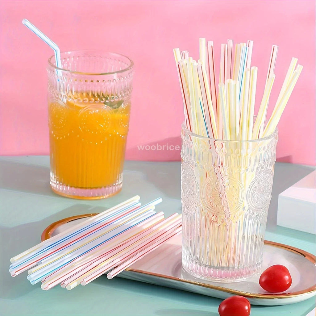 Flexible Multicolor Striped Drinking Straws for Parties and Events