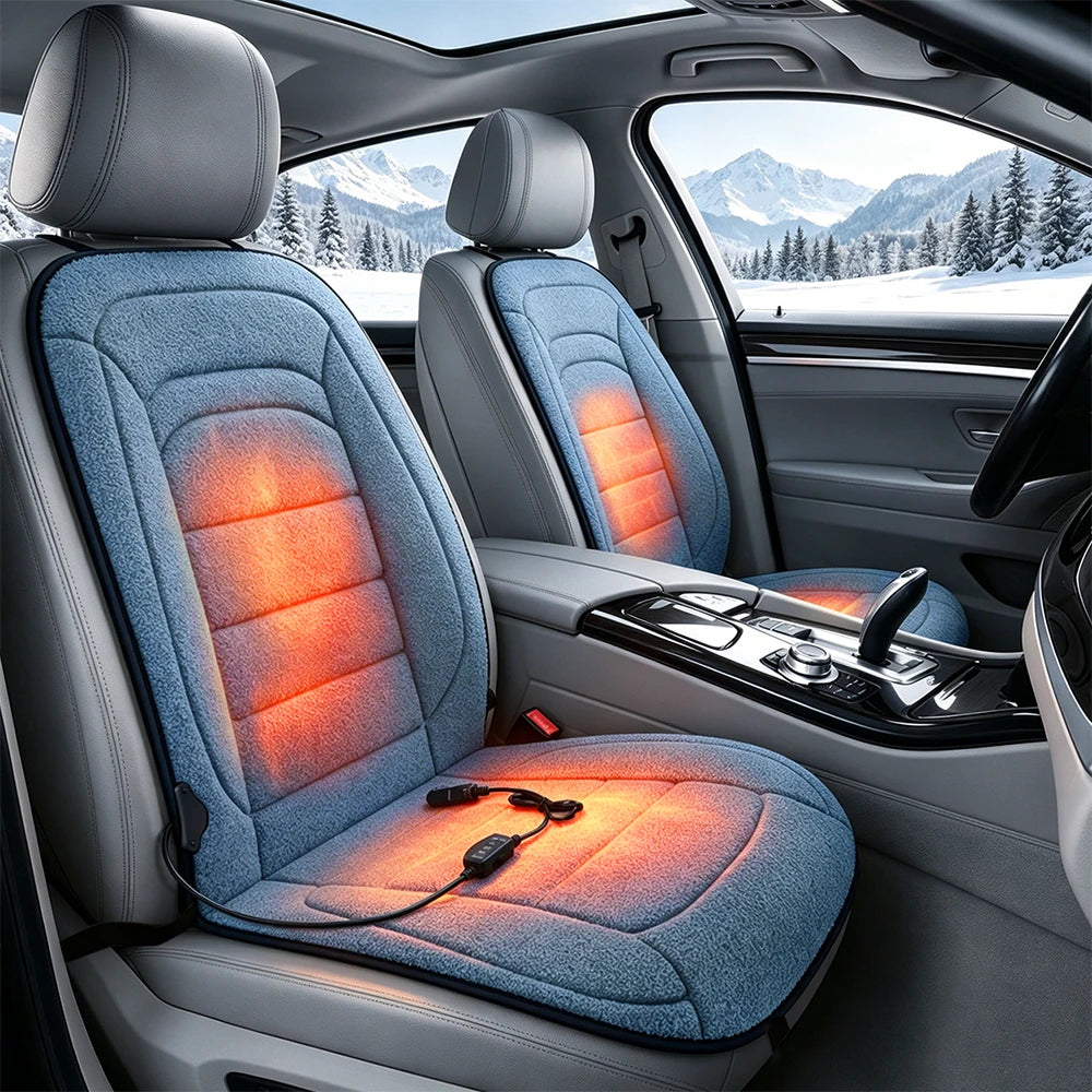 Heated Lambswool Car Seat Cushion for Winter Driving - 1