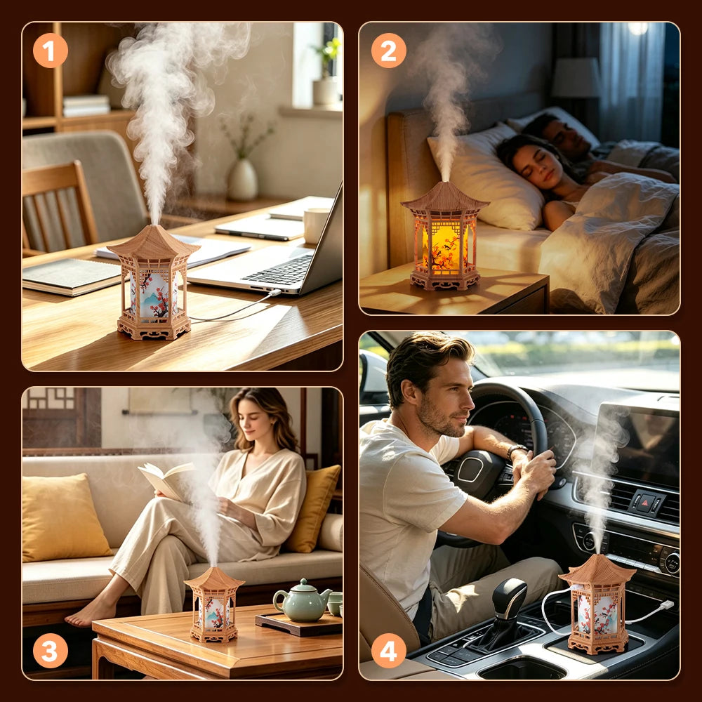 Portable Ultrasonic Pavilion Humidifier with LED Night Light
