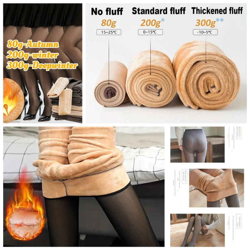 Fleece Lined Sheer Thermal Tights for Women - 1