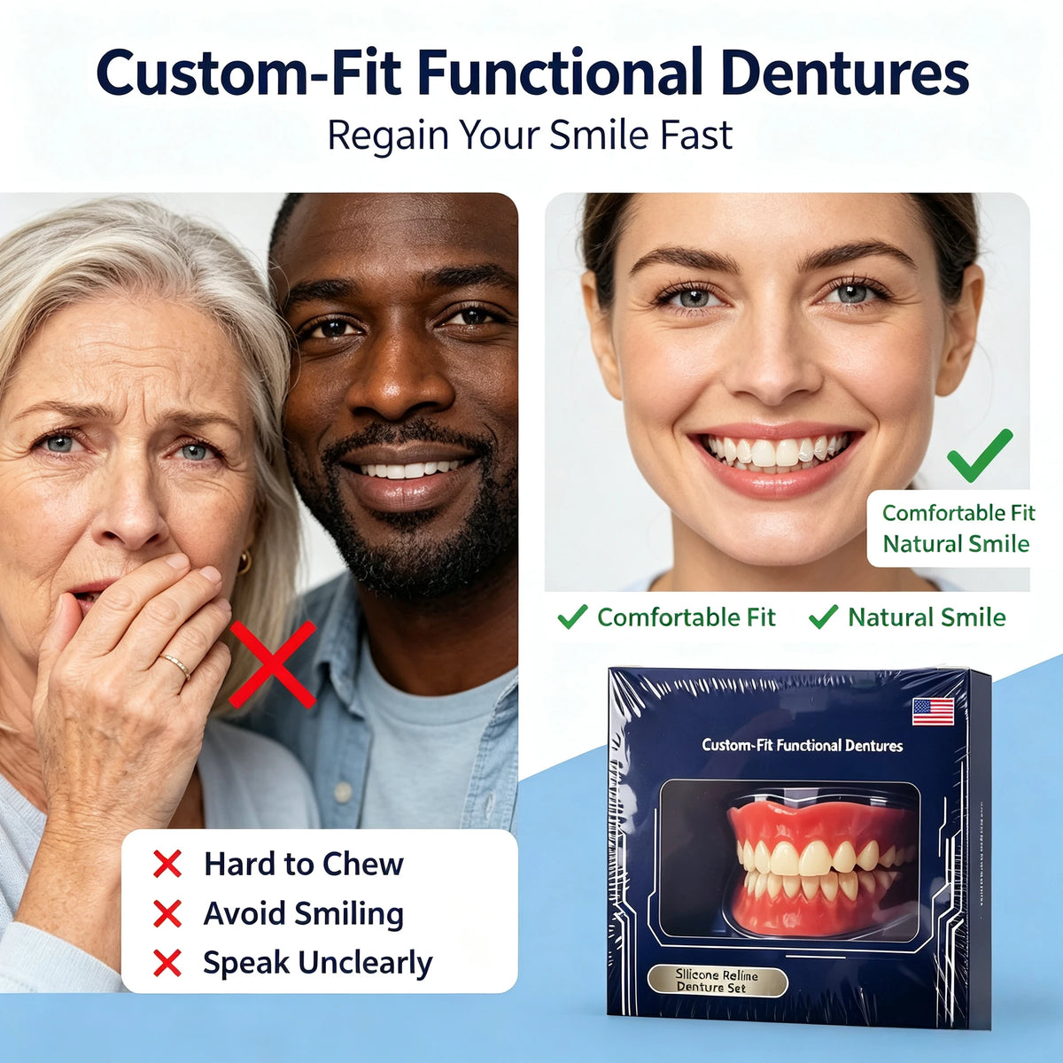 Adjustable Silicone Denture Set for Natural Smile