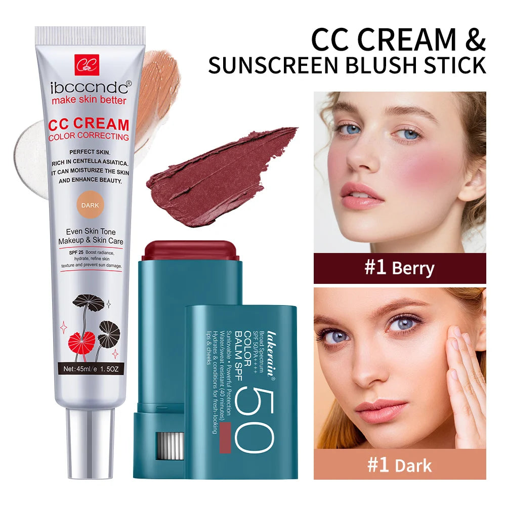 Color Correcting CC Cream and Sunscreen Blush Stick Set - 35