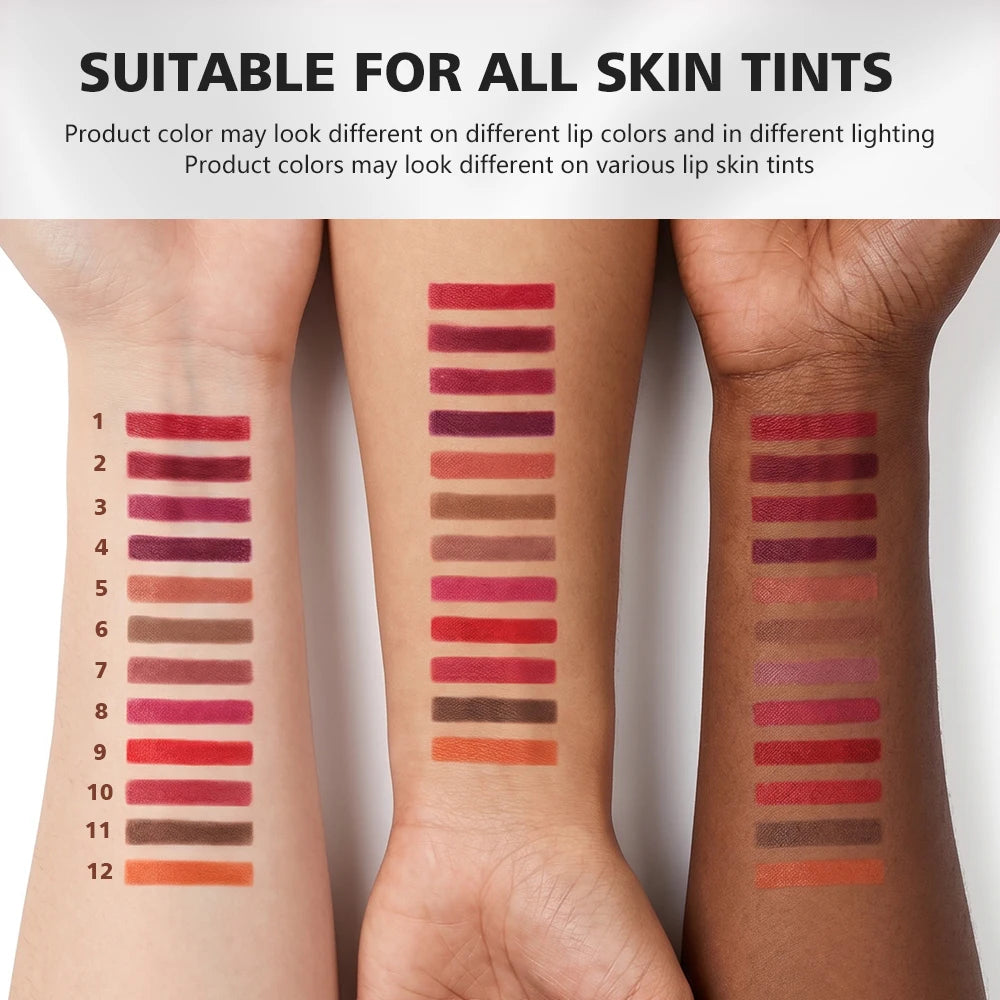 Professional 12-Color Waterproof Lip Liner Pencil Set