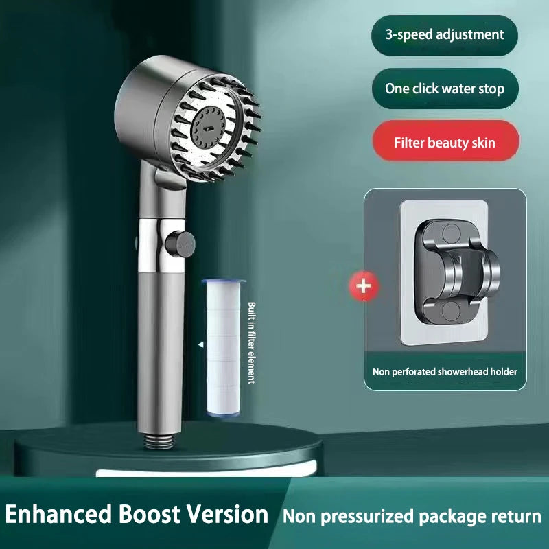 High-Pressure Adjustable Shower Head with Massage Brush