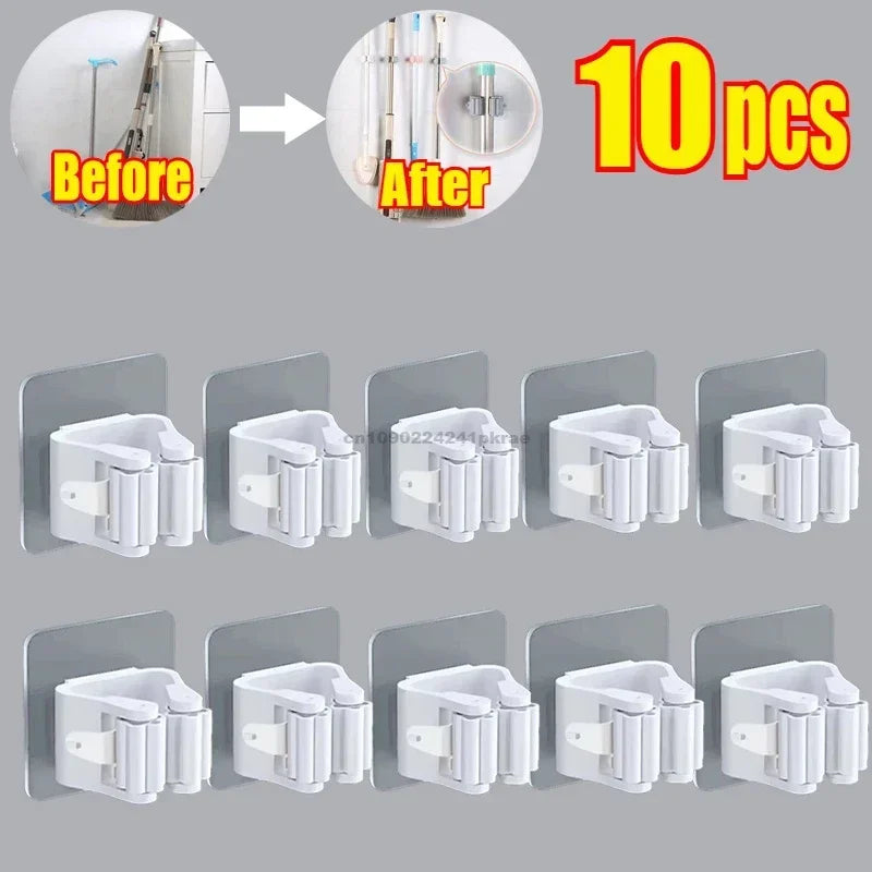 Self-Adhesive Wall Mounted Mop and Broom Organizer Holder