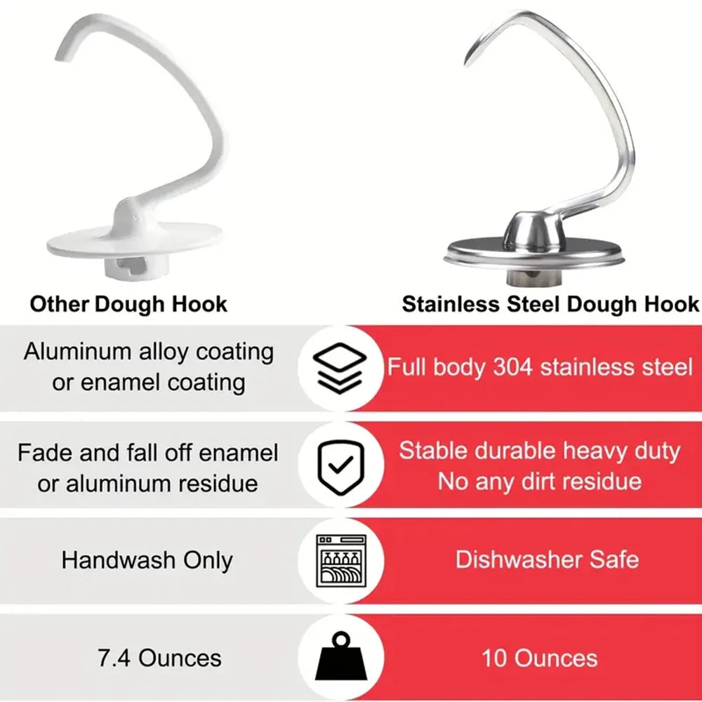 Stainless Steel Dough Hook for Tilt-Head Stand Mixers - 6