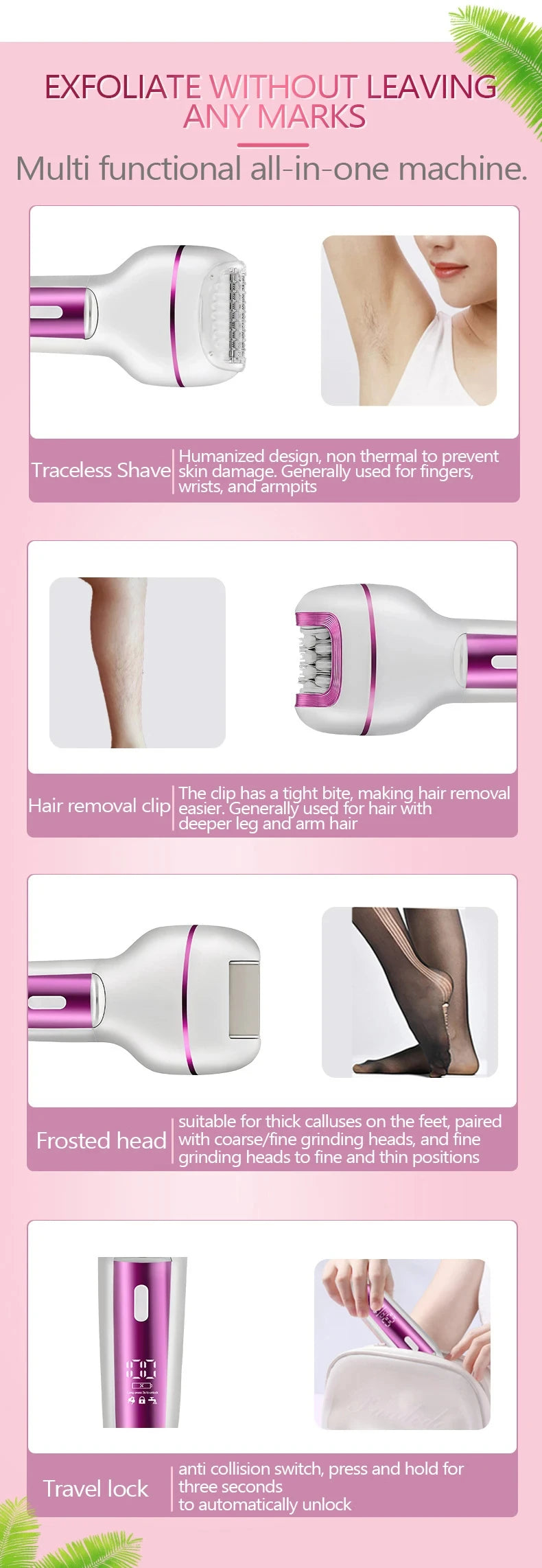 3-in-1 Rechargeable Electric Hair Remover and Shaver for Women