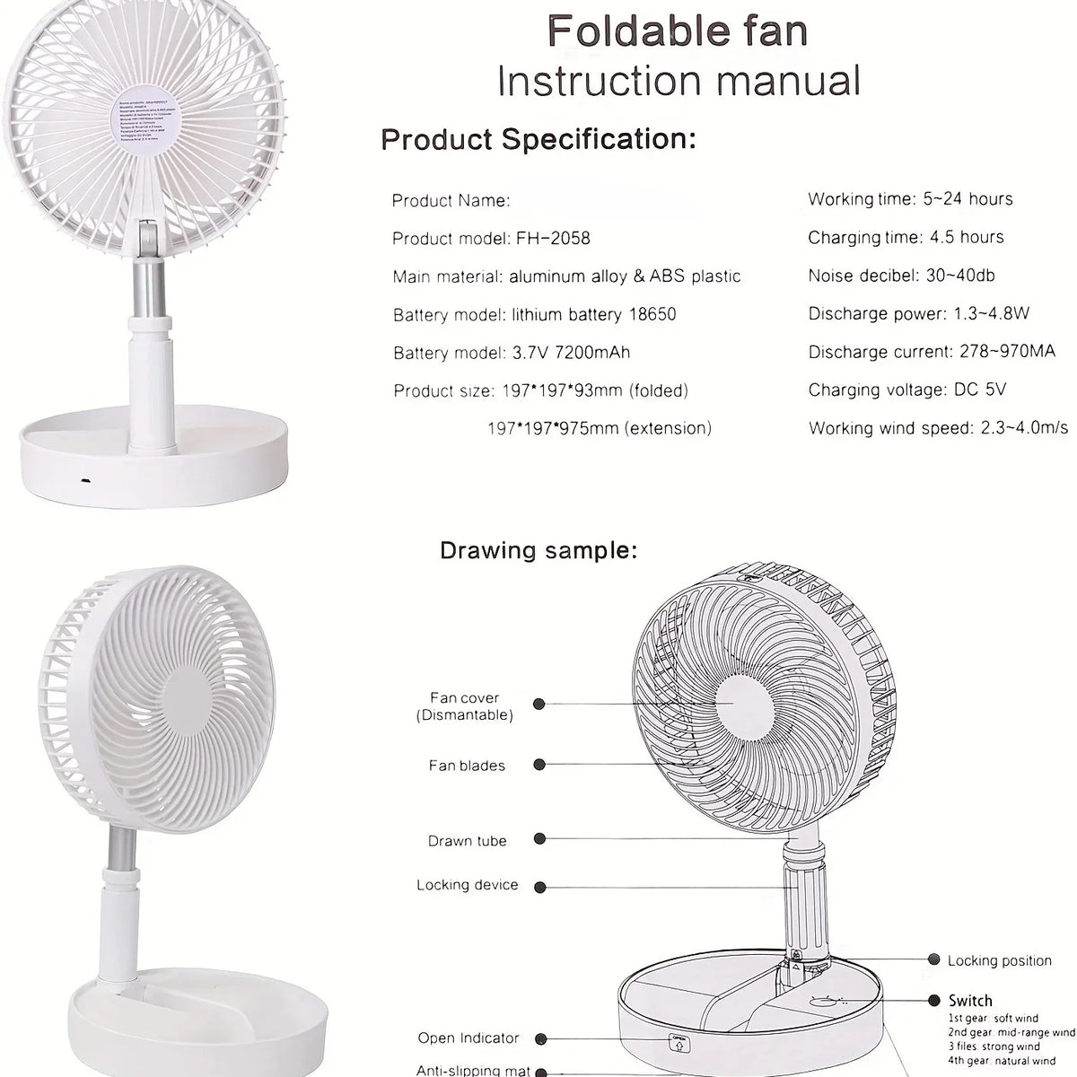 Portable Retractable Folding Fan with Remote Control