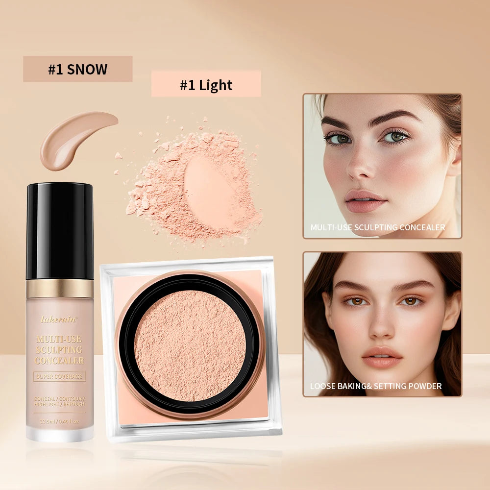 Matte Face Concealer and Setting Powder Makeup Set - 16