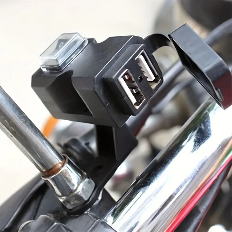 Dual USB Motorcycle Charger for Handlebars and Rearview Mirrors