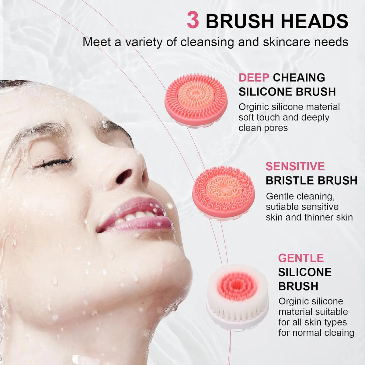 3-in-1 Waterproof Electric Facial Cleansing & Exfoliating Brush
