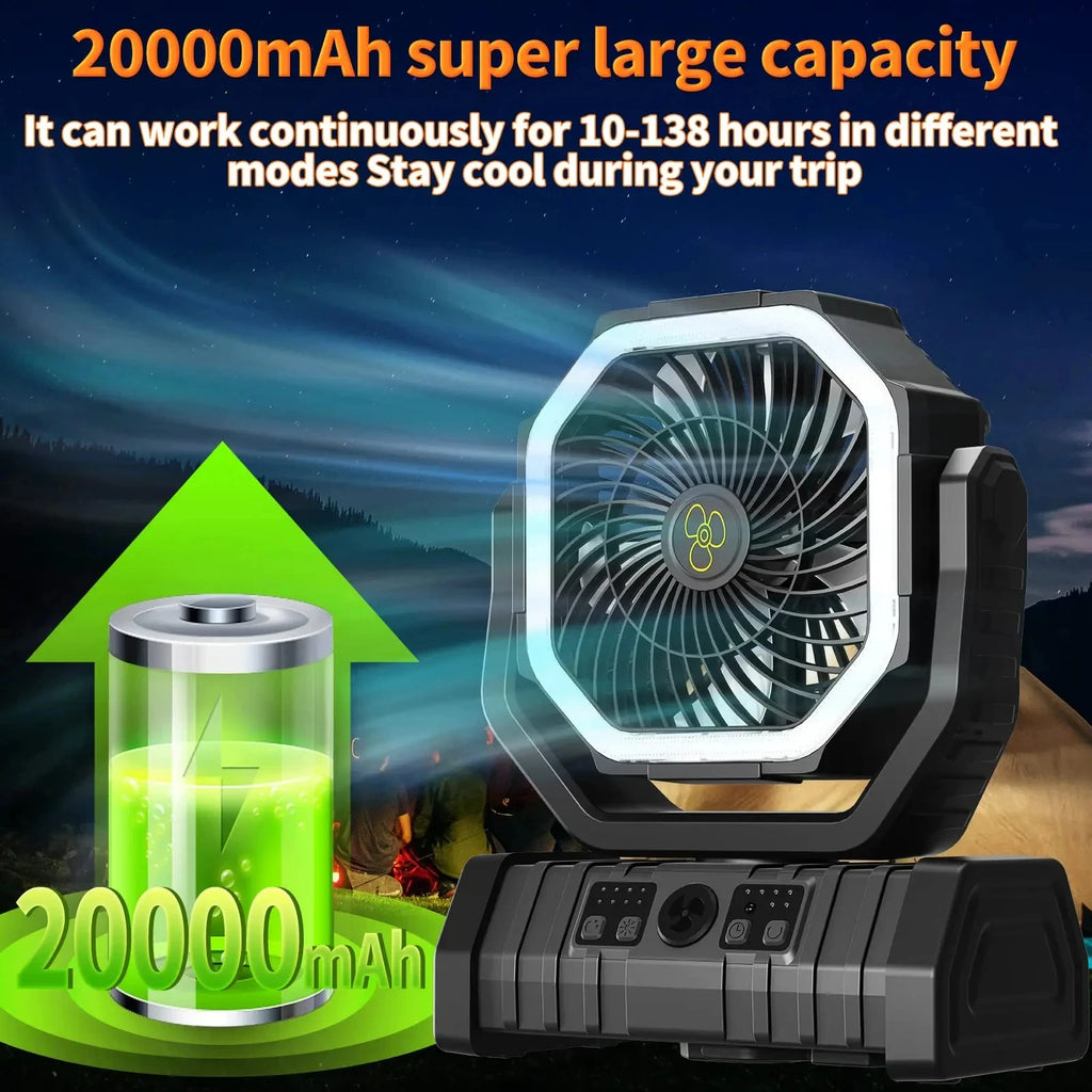 Portable LED Camping Fan with 20000mAh Battery and Remote