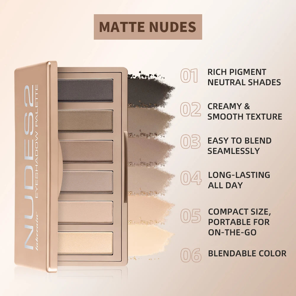 6-Color Matte Eyeshadow Palette for Natural and Smokey Eye Looks