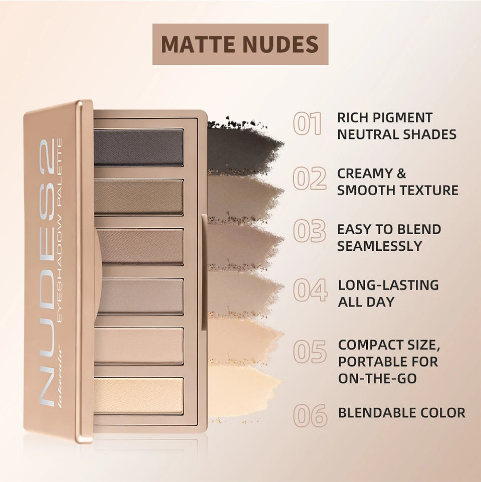 6-Color Matte Eyeshadow Palette for Natural and Smokey Eye Looks