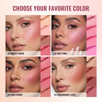 4-Color Matte Pigmented Blush Palette with Makeup Brush