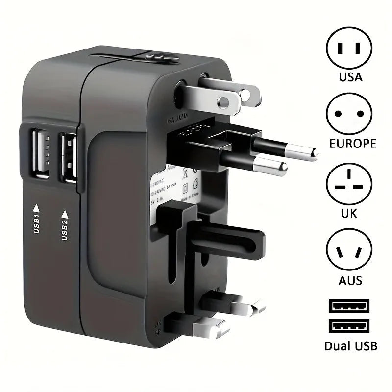Universal Worldwide Travel Adapter with Dual USB Ports