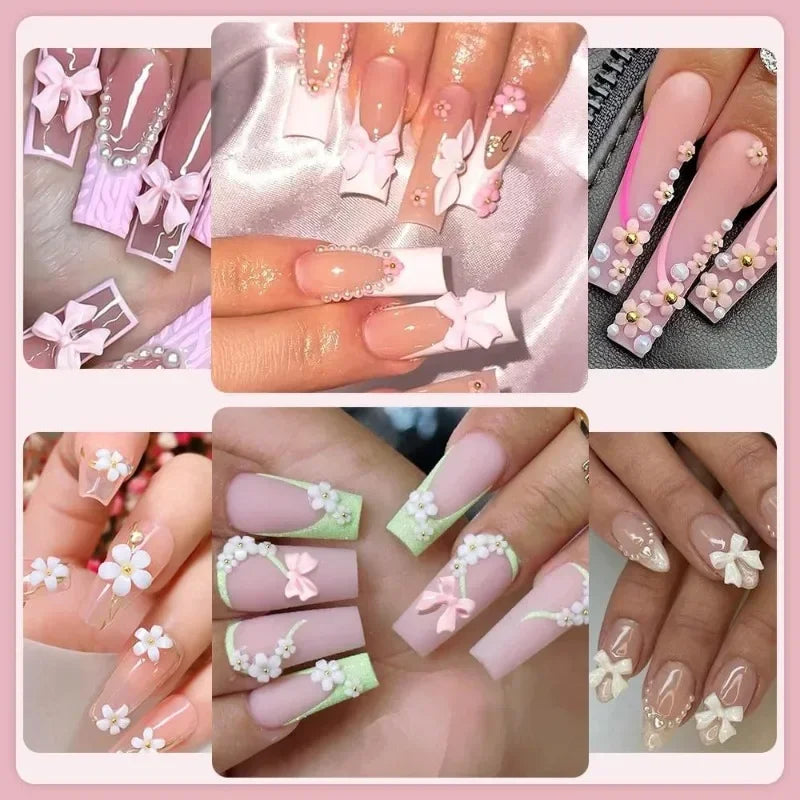 3D Nail Art Decoration Set with Bows, Flowers, and Pearls
